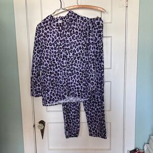 Moon Beams Purple Leopard Print Women's Pajama Set Size M